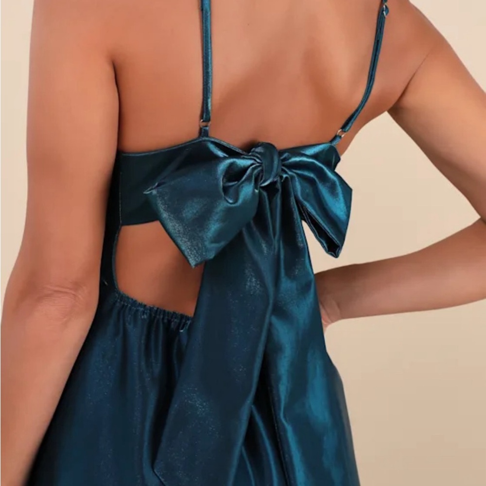 Shiny Dark Teal Taffeta Maxi Dress with Pockets!!